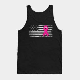 Breast Cancer Awareness Pink Ribbon Classic American Flag Tank Top